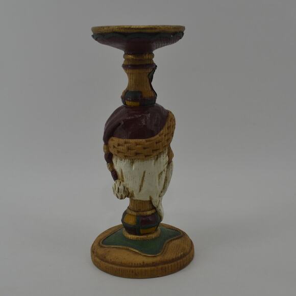 Santa Candle Stick Holder Old Christmas Faux Carved Wood Resin - Picture 8 of 13